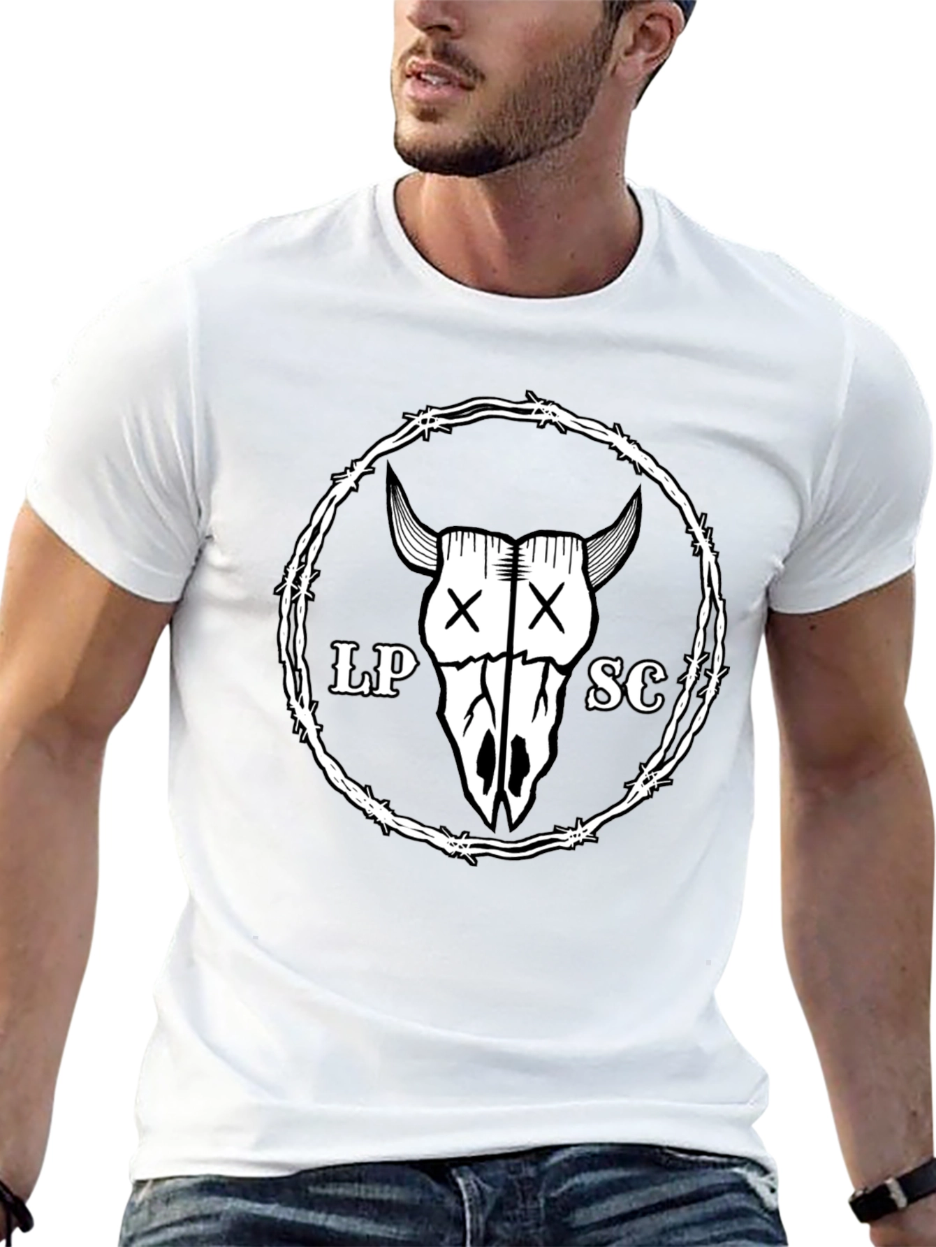 Graphic Tee - Bull Skull & Barbed Wire Design