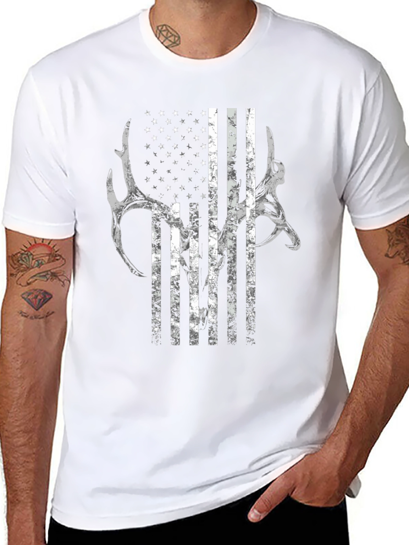 American Flag Deer Antler Graphic T-Shirt