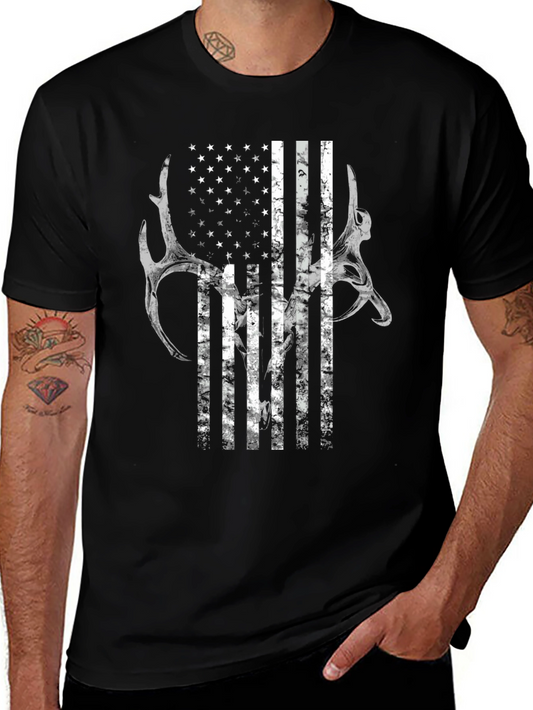 American Flag Deer Antler Graphic T-Shirt