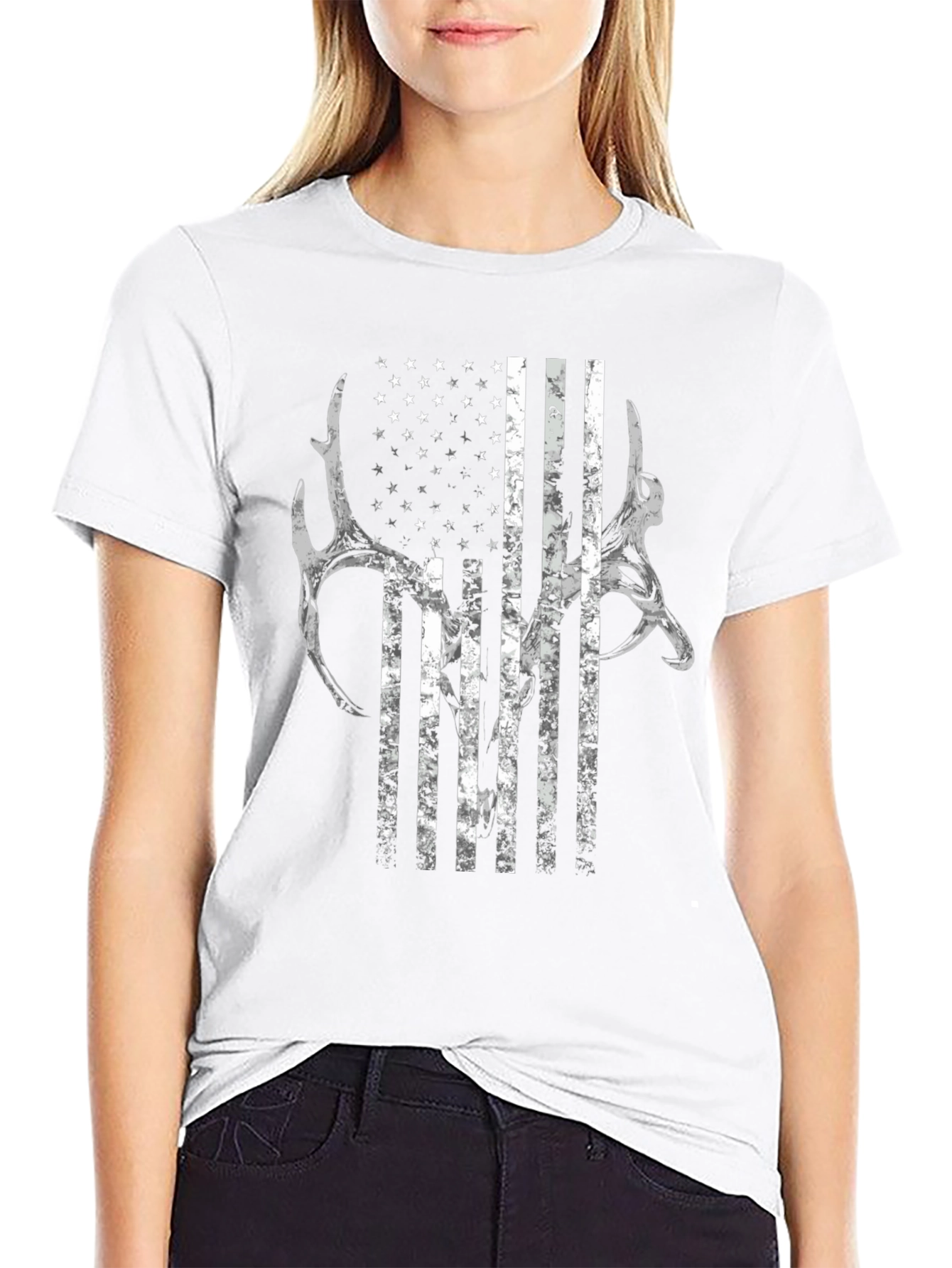 American Flag Deer Antler Graphic T-Shirt