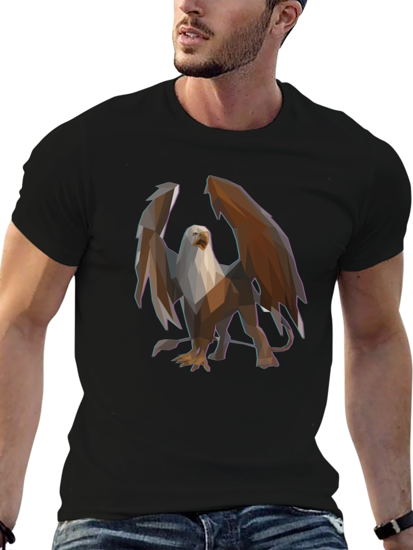 Geometric Griffin Graphic Tee - Black Cotton Blend