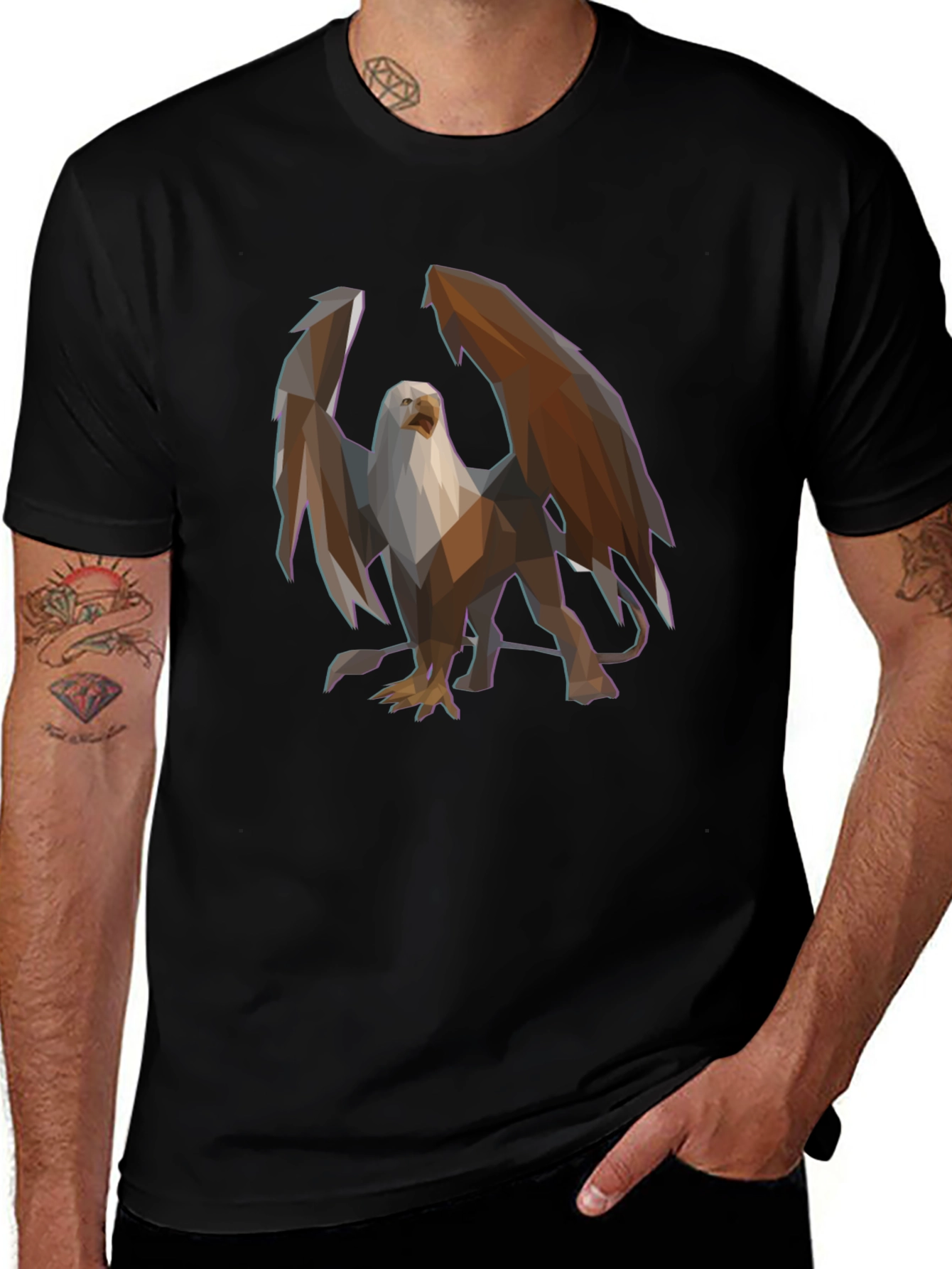 Geometric Griffin Graphic Tee - Black Cotton Blend