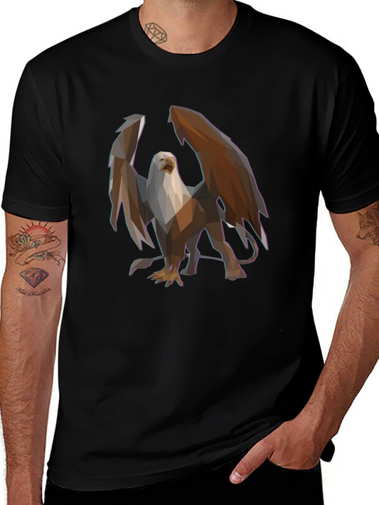 Geometric Griffin Graphic Tee - Black Cotton Blend