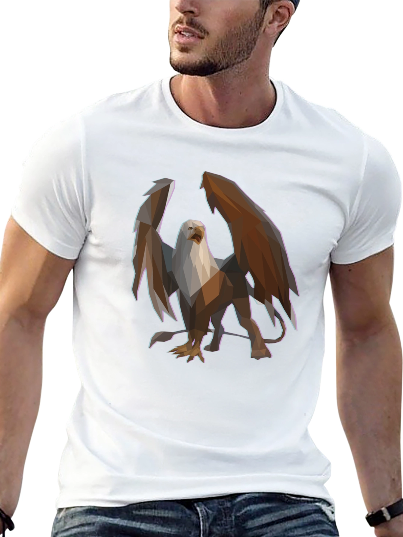 Geometric Griffin Graphic Tee - Black Cotton Blend