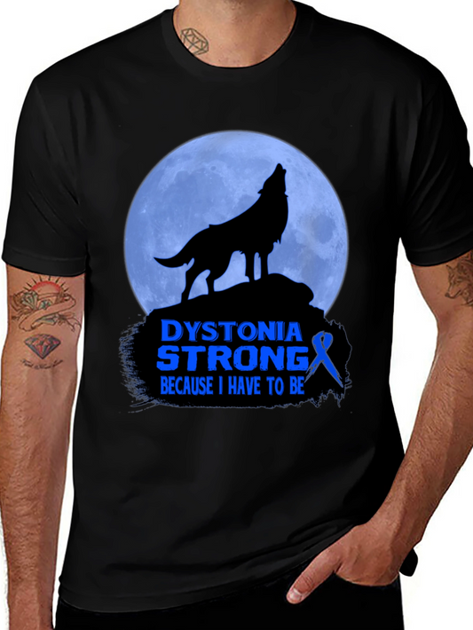 Dystonia Strong Wolf Howling Moon Graphic T-Shirt