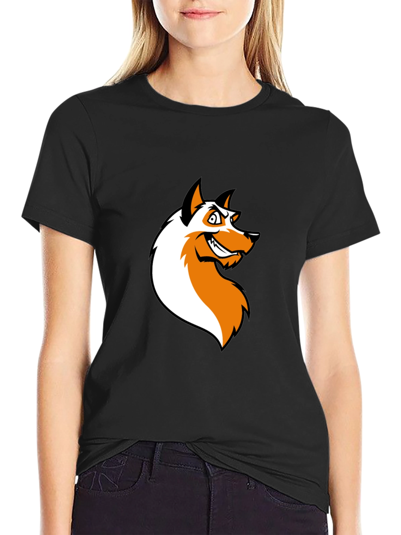 Edgy Fox Graphic Tee - Black Cotton T-Shirt