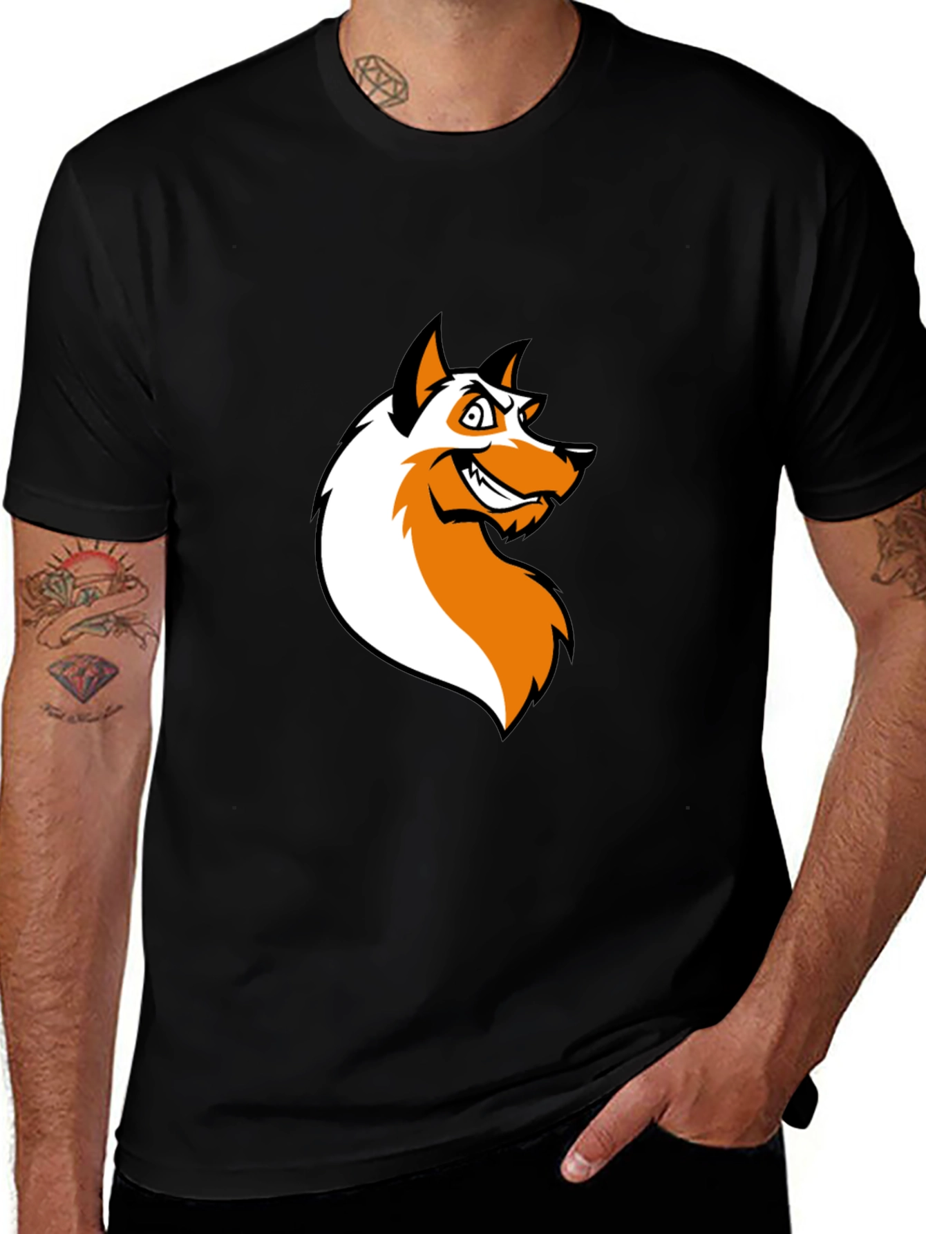 Edgy Fox Graphic Tee - Black Cotton T-Shirt