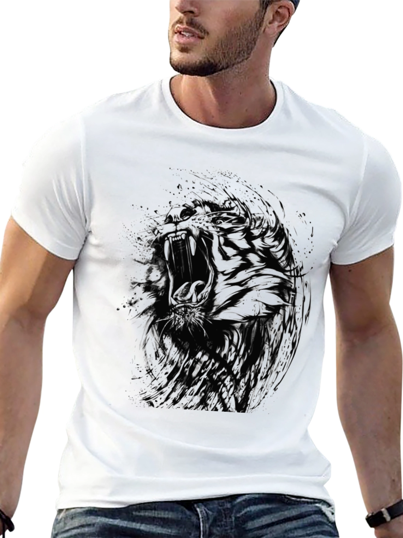 Abstract Tiger Graphic Black T-Shirt