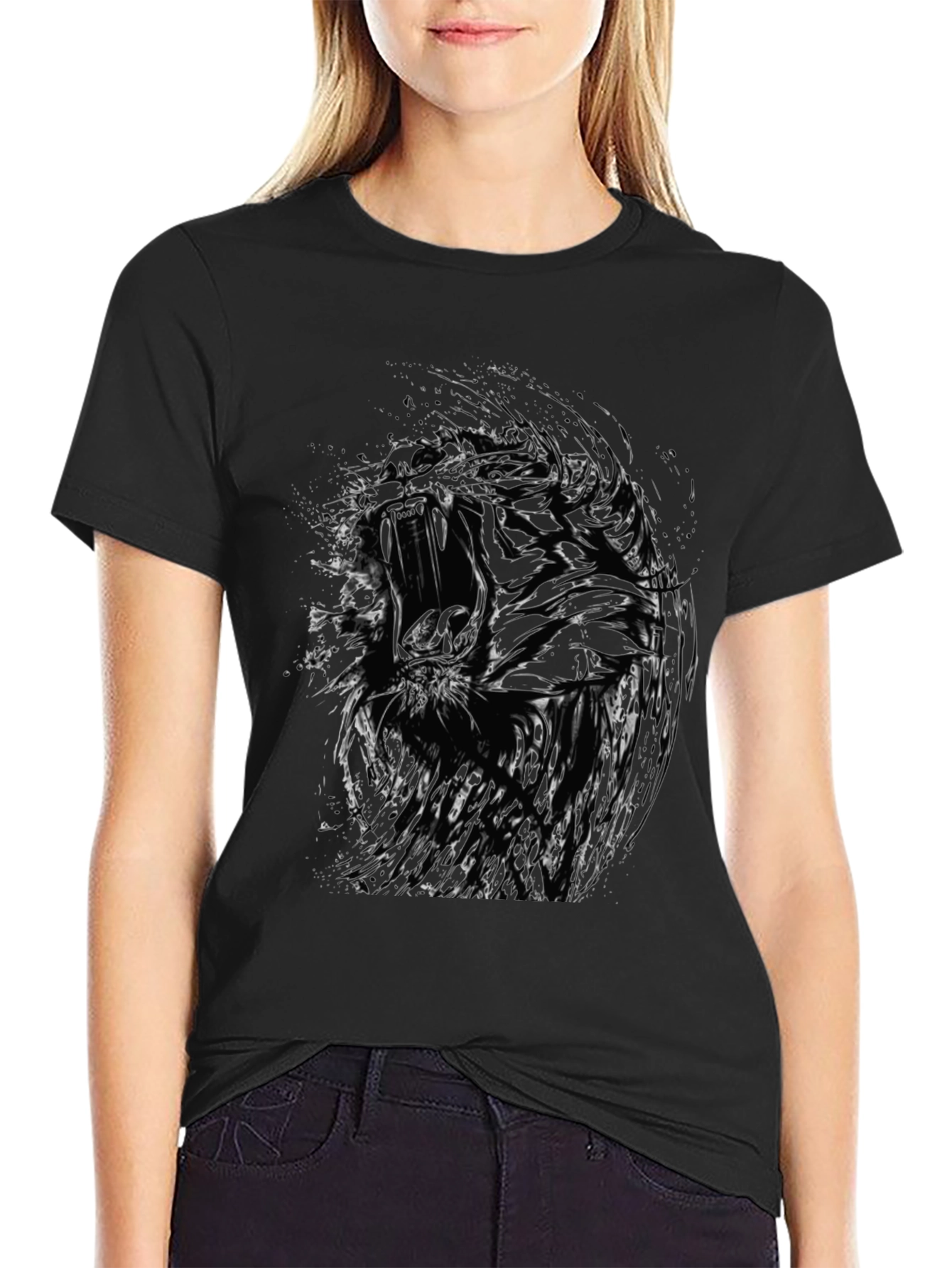 Abstract Tiger Graphic Black T-Shirt