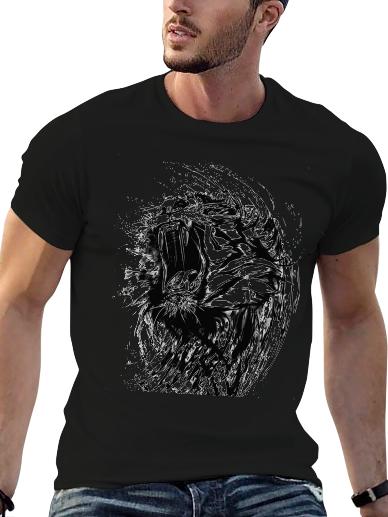 Abstract Tiger Graphic Black T-Shirt