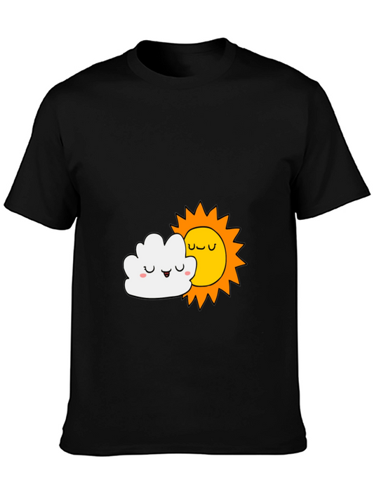 Cute Sun & Cloud Graphic Black T-Shirt