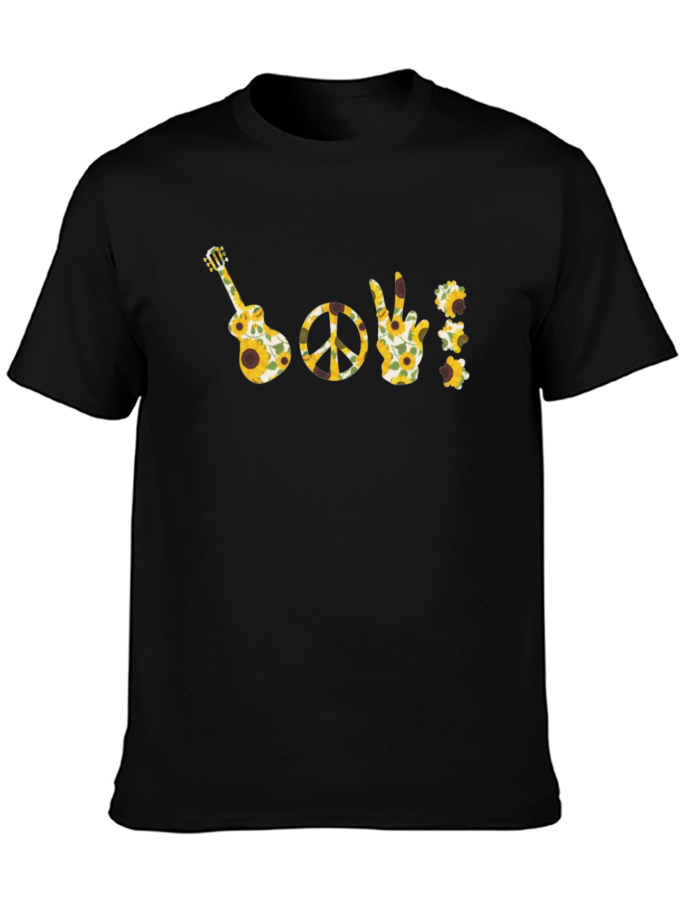 Sunflower Guitar Peace Sign T-Shirt - Black