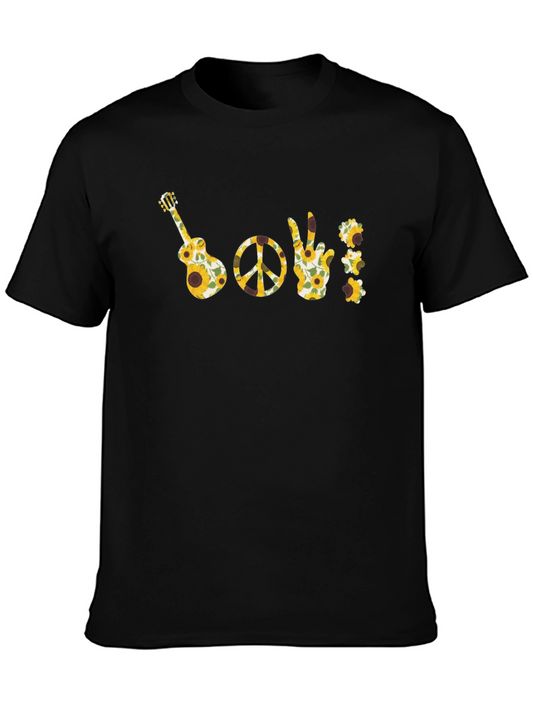 Sunflower Guitar Peace Sign T-Shirt - Black