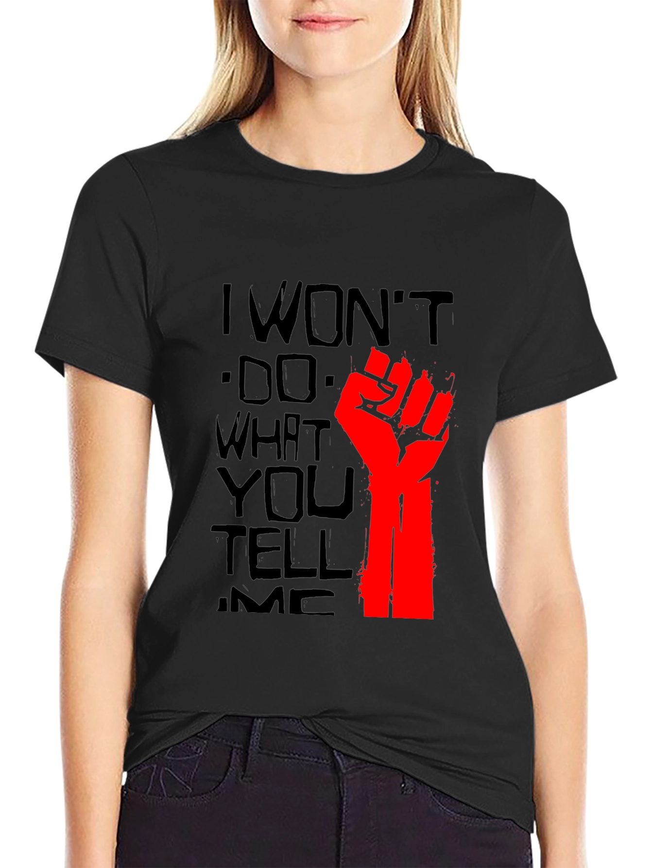 Rebellious I Wont Graphic Tee - Black
