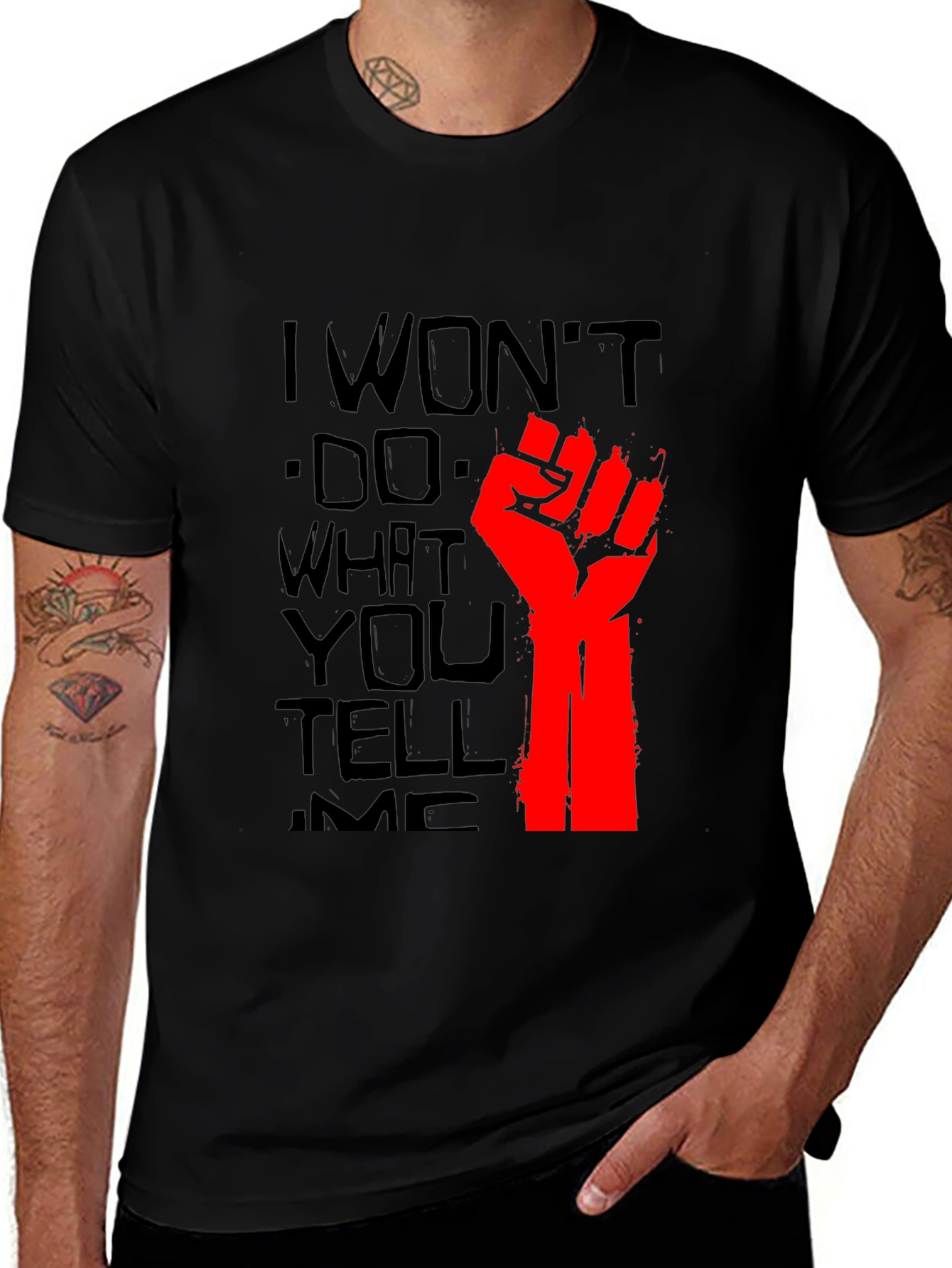 Rebellious I Wont Graphic Tee - Black