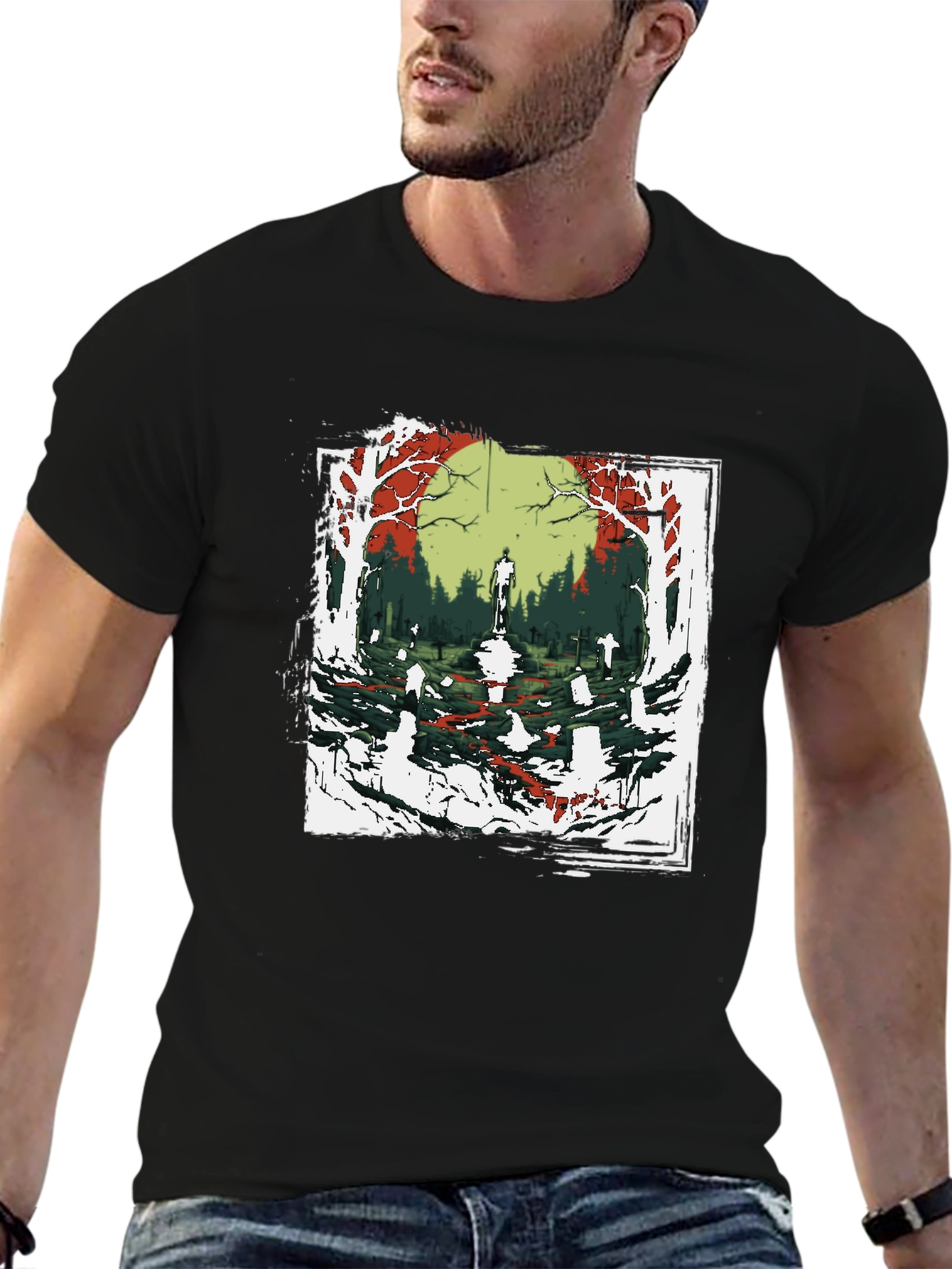 Zombie Graveyard Graphic Tee - Black