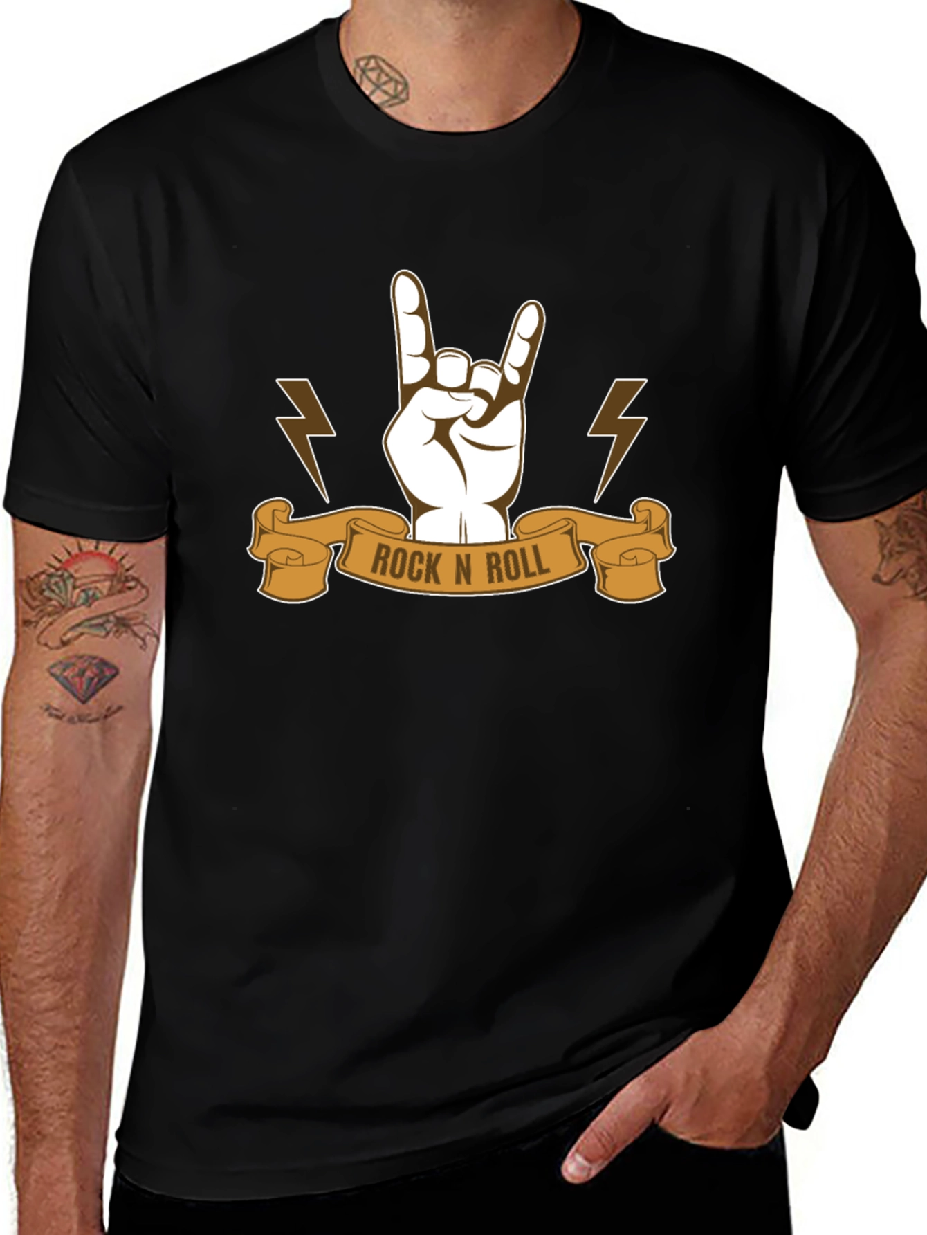 Rock N Roll Graphic Tee - Black Cotton T-Shirt