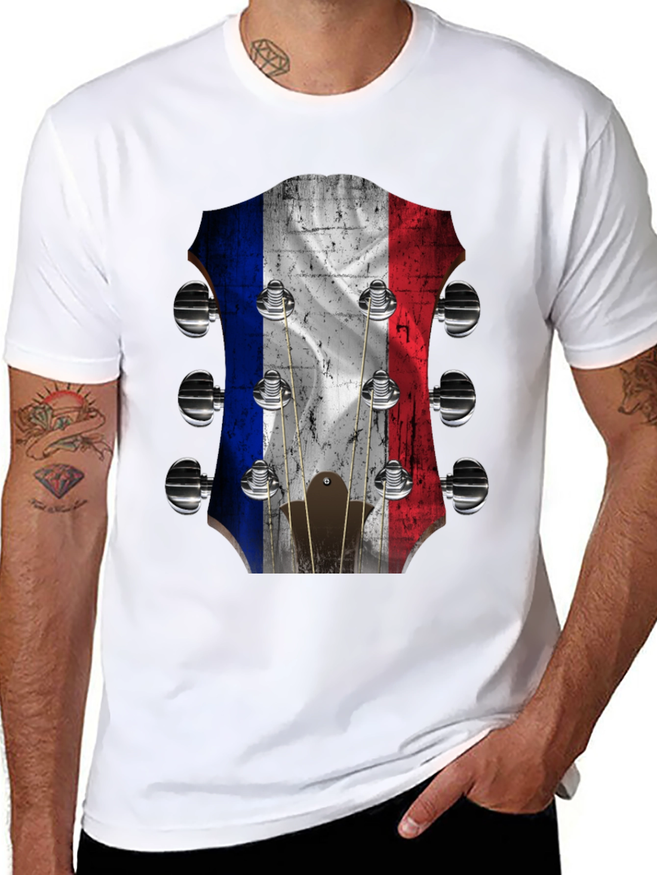 French Flag Guitar Headstock Graphic Tee