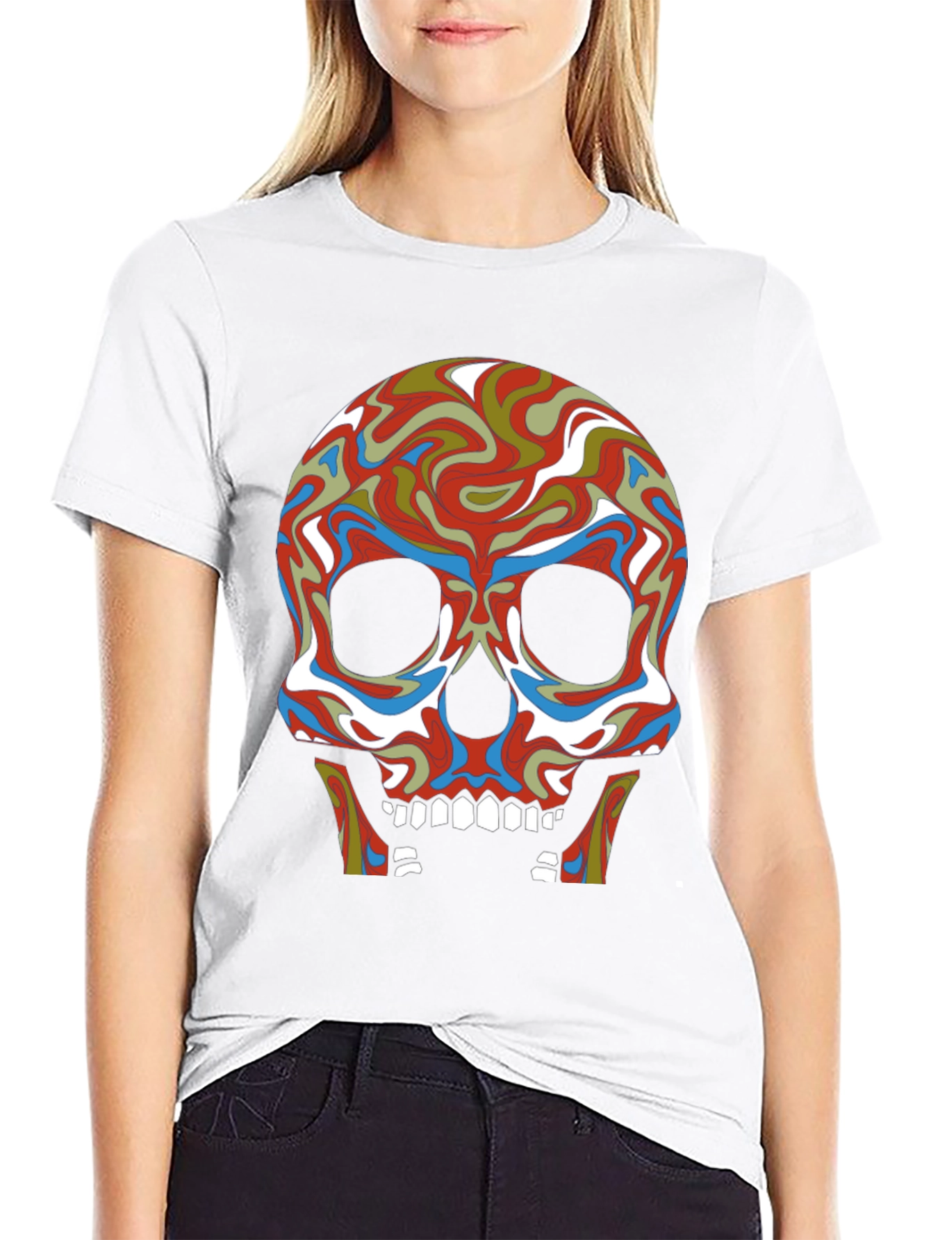 Psychedelic Skull Graphic Tee - Black Cotton T-Shirt