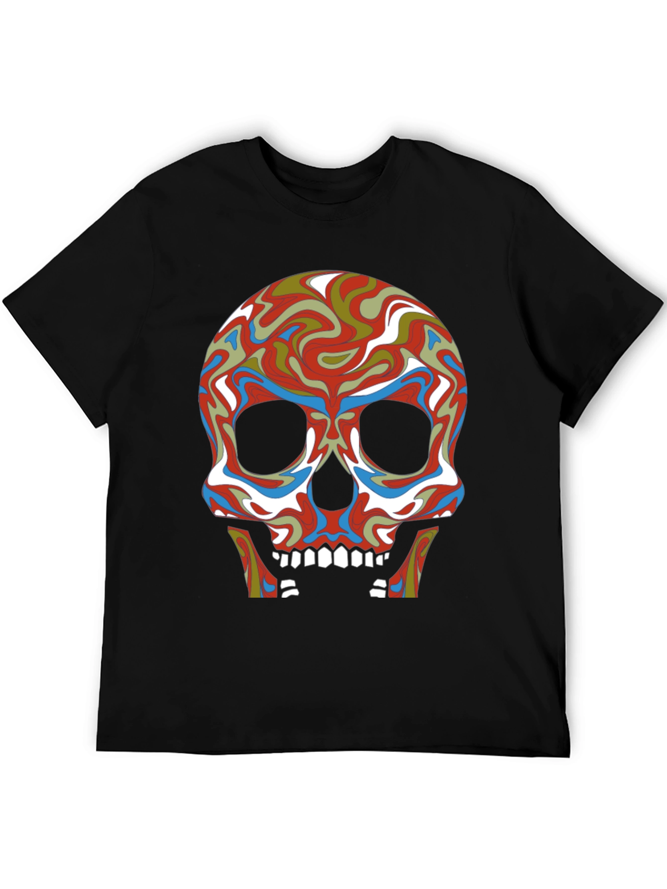 Psychedelic Skull Graphic Tee - Black Cotton T-Shirt