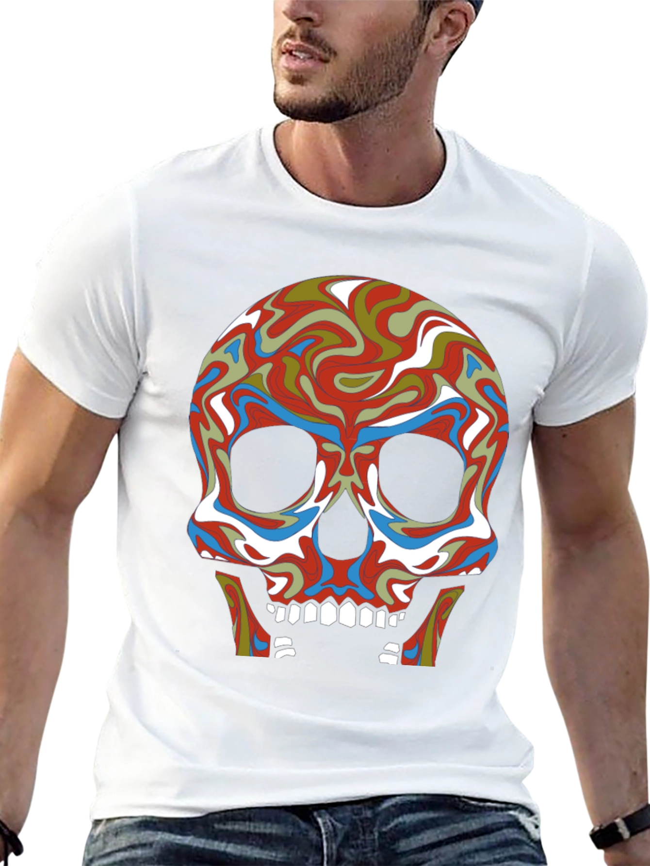 Psychedelic Skull Graphic Tee - Black Cotton T-Shirt