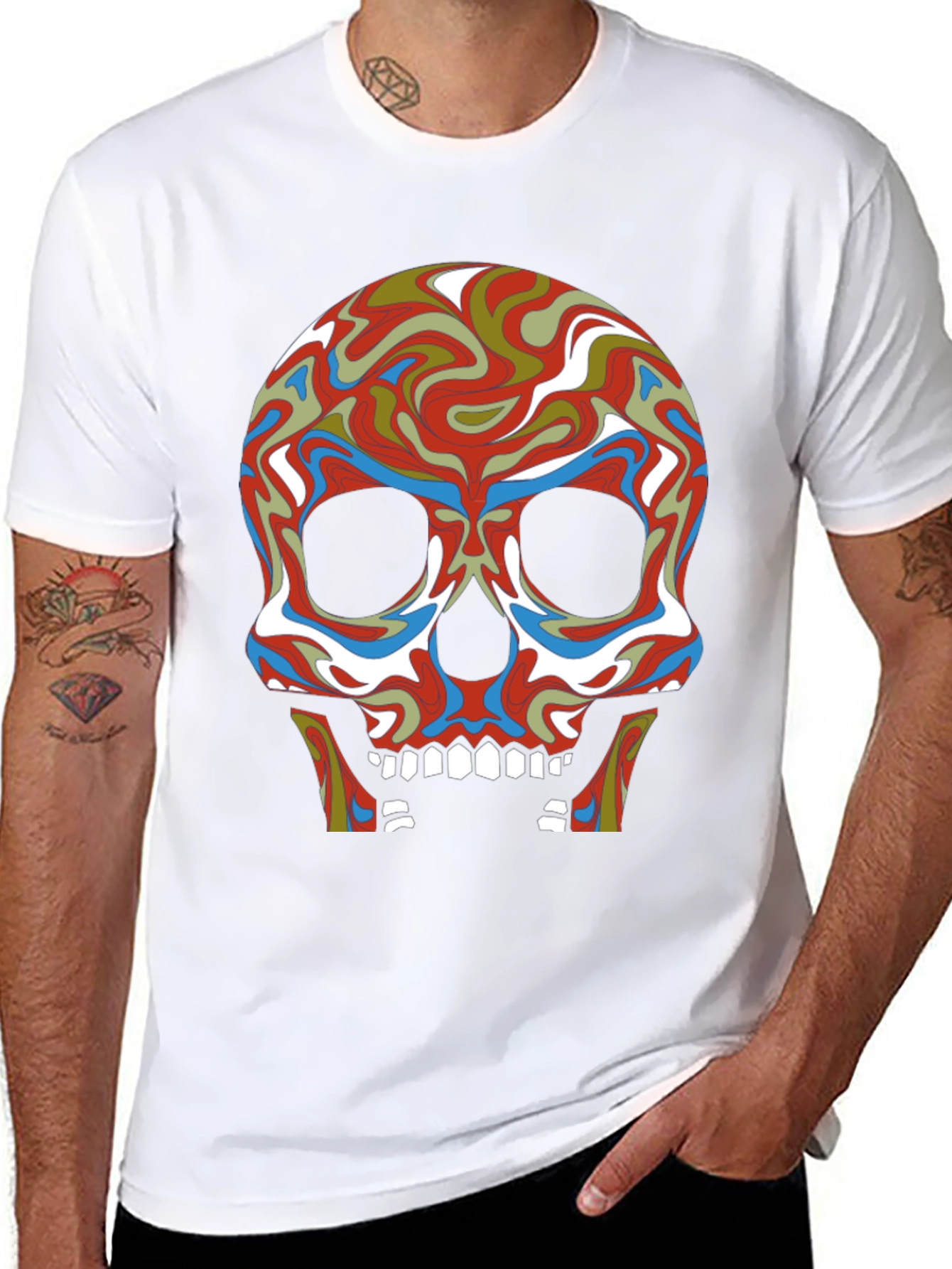 Psychedelic Skull Graphic Tee - Black Cotton T-Shirt