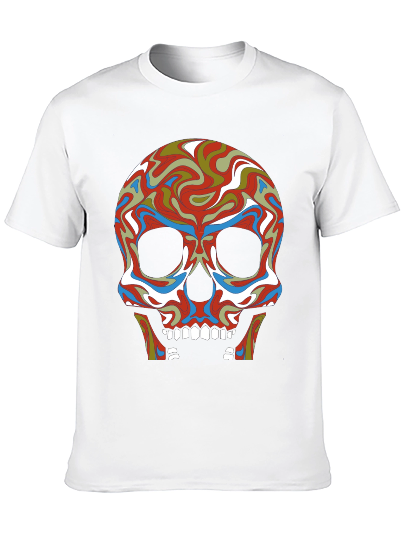 Psychedelic Skull Graphic Tee - Black Cotton T-Shirt