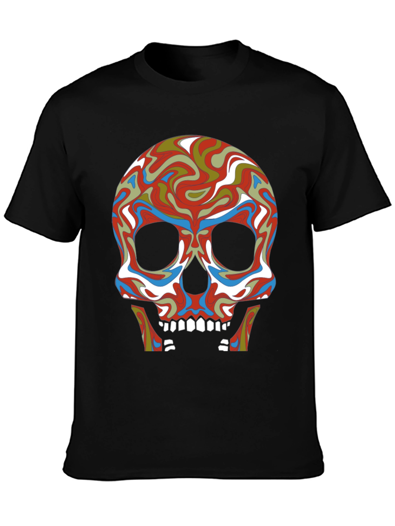 Psychedelic Skull Graphic Tee - Black Cotton T-Shirt