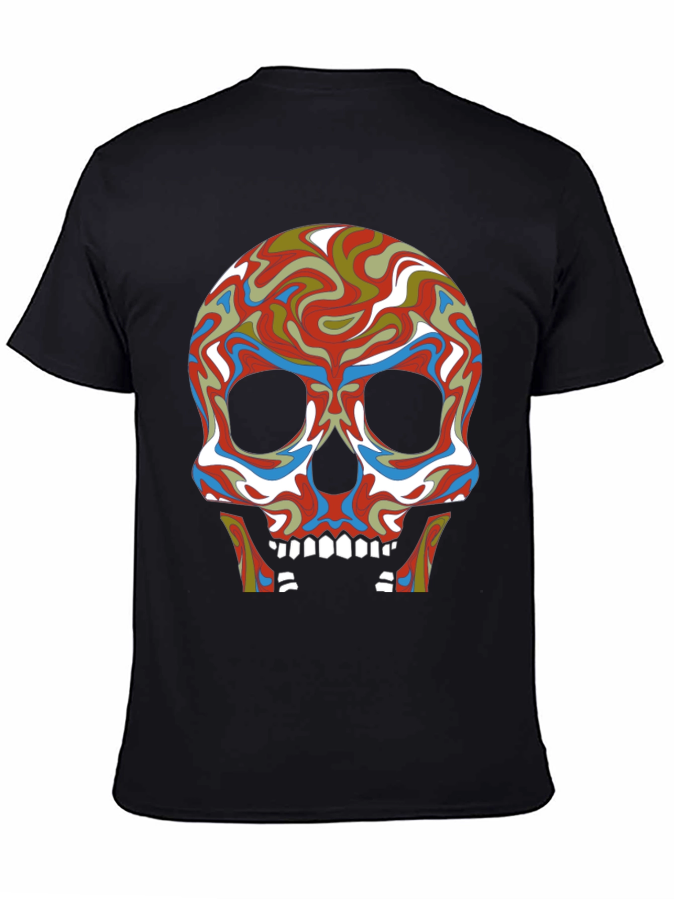 Psychedelic Skull Graphic Tee - Black Cotton T-Shirt