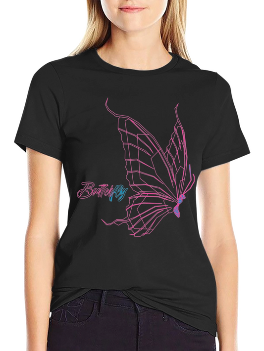Geometric Butterfly Graphic T-Shirt - Black