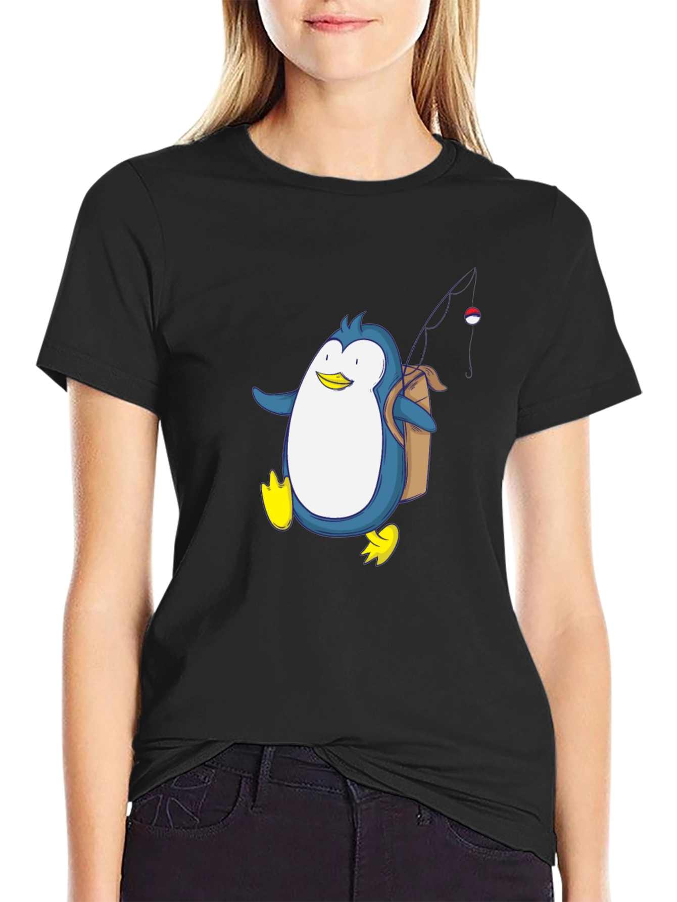 Penguin Fishing Trip T-Shirt - Fun Cartoon Design