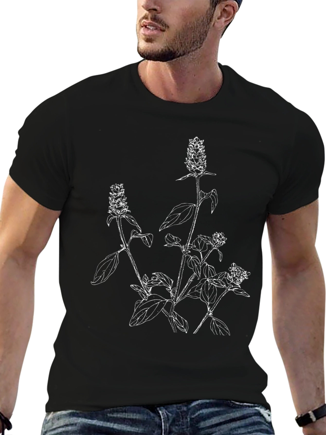 Botanical Print Black T-Shirt - Stylish & Unique
