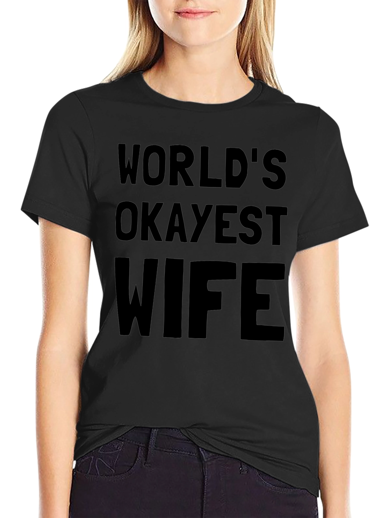 Worlds Okayest Wife Graphic T-Shirt - Black