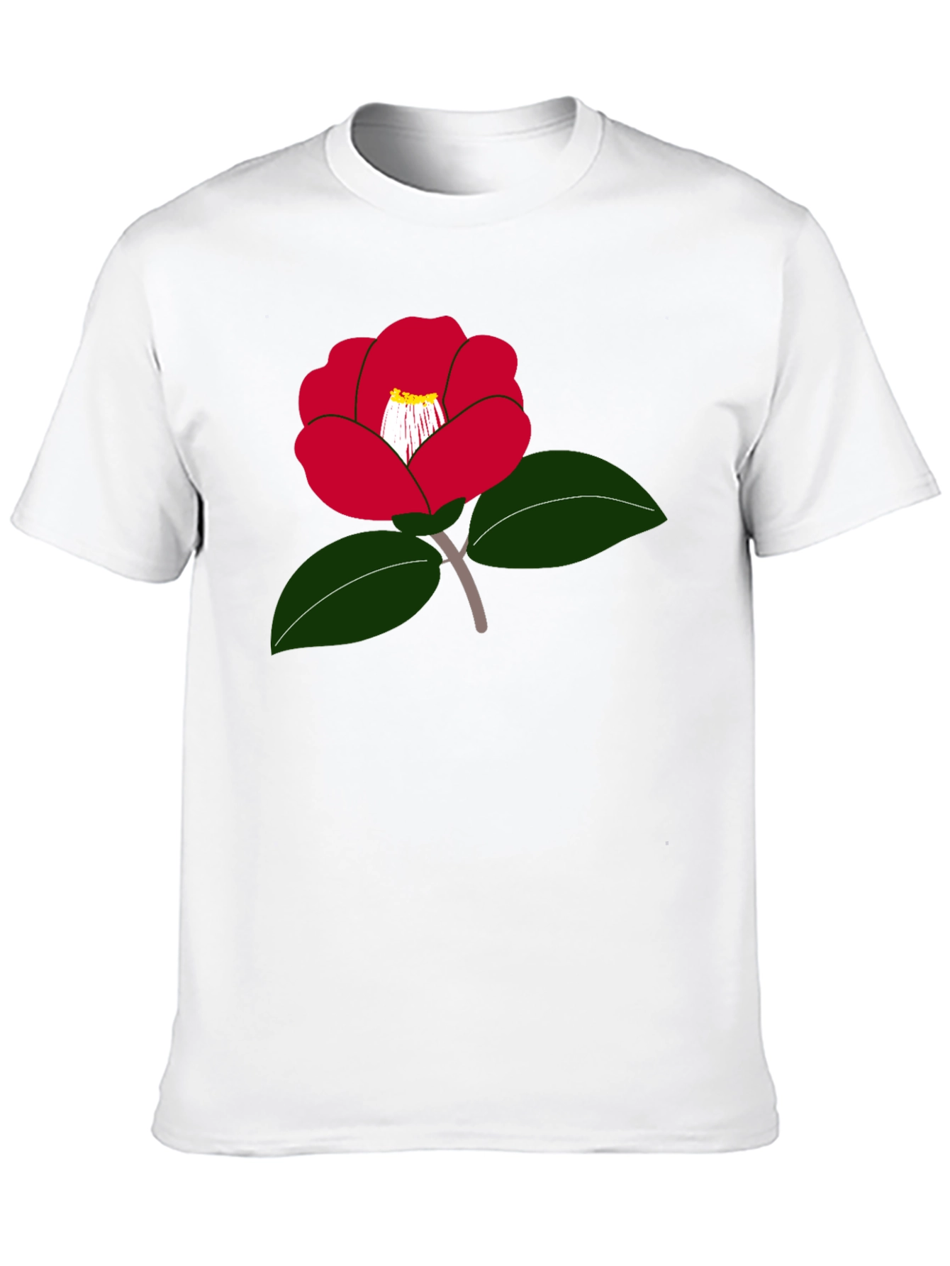 Red Camellia Flower Graphic T-Shirt - Casual Wear