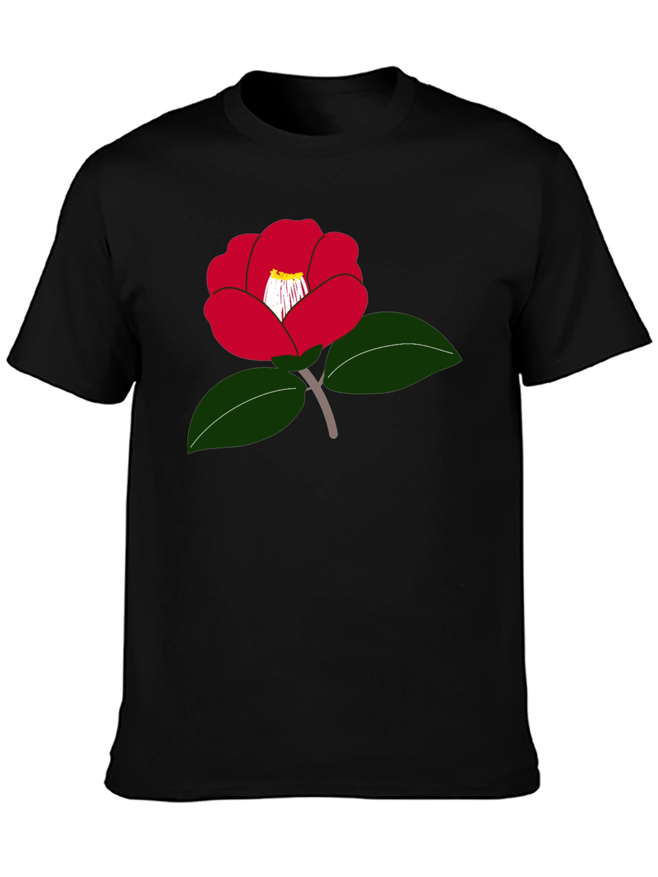 Red Camellia Flower Graphic T-Shirt - Casual Wear