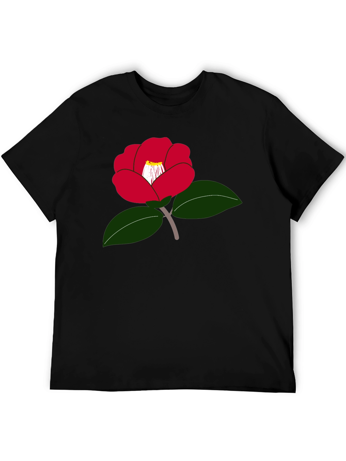Red Camellia Flower Graphic T-Shirt - Casual Wear