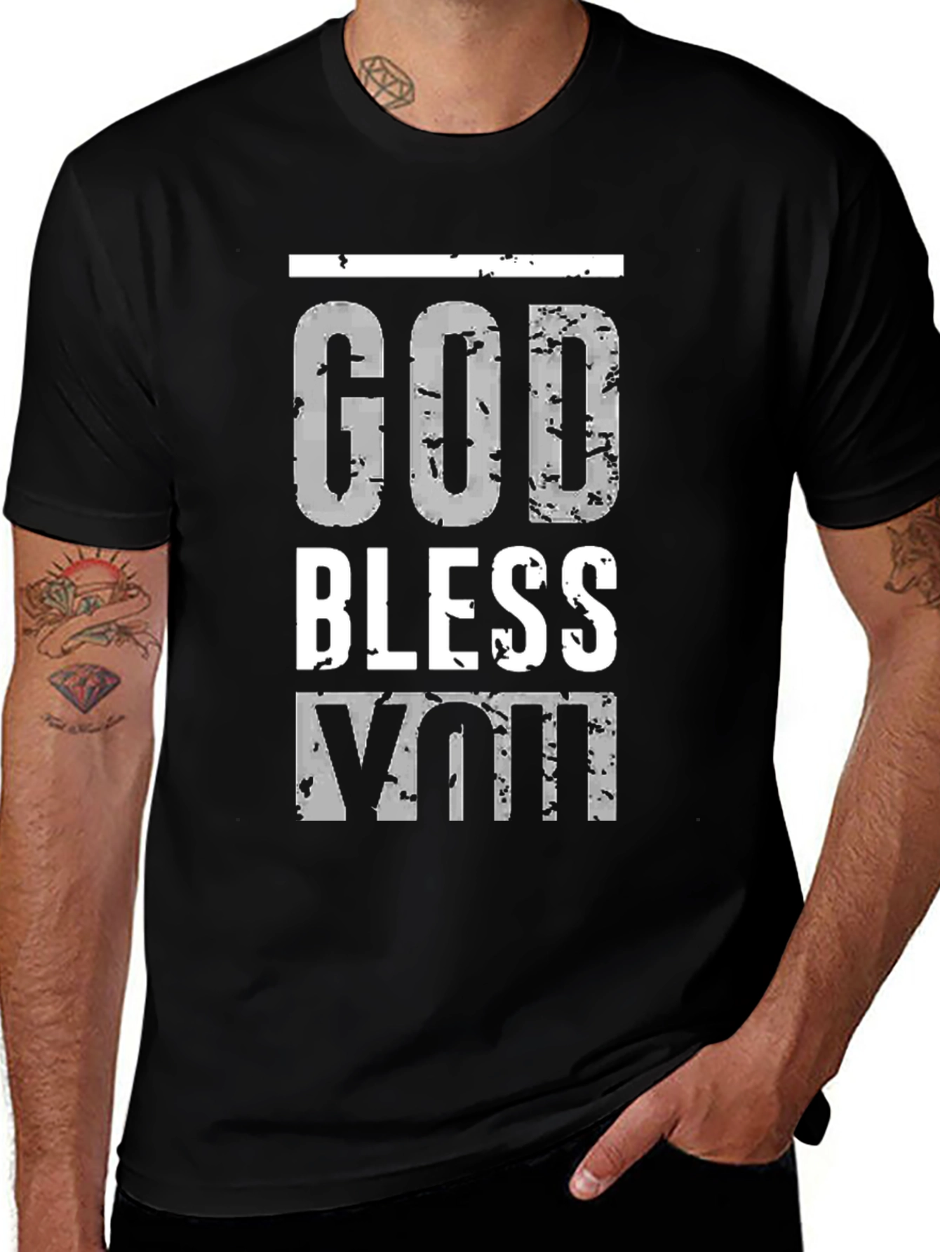 God Bless You Graphic Print Black T-Shirt