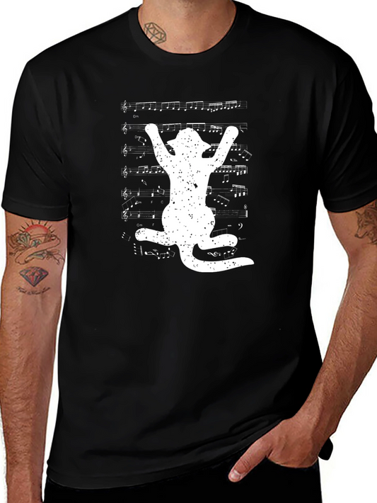 Cat & Music T-Shirt - Quirky Tee for Music Lovers