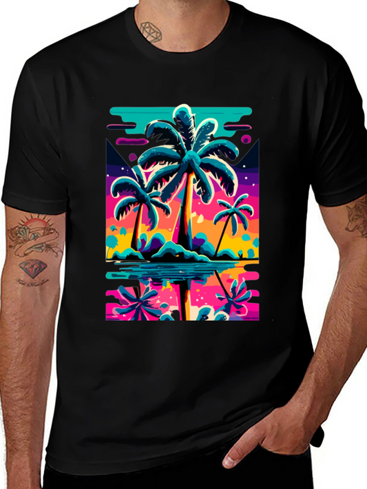 Tropical Palm Tree Graphic Tee - Black