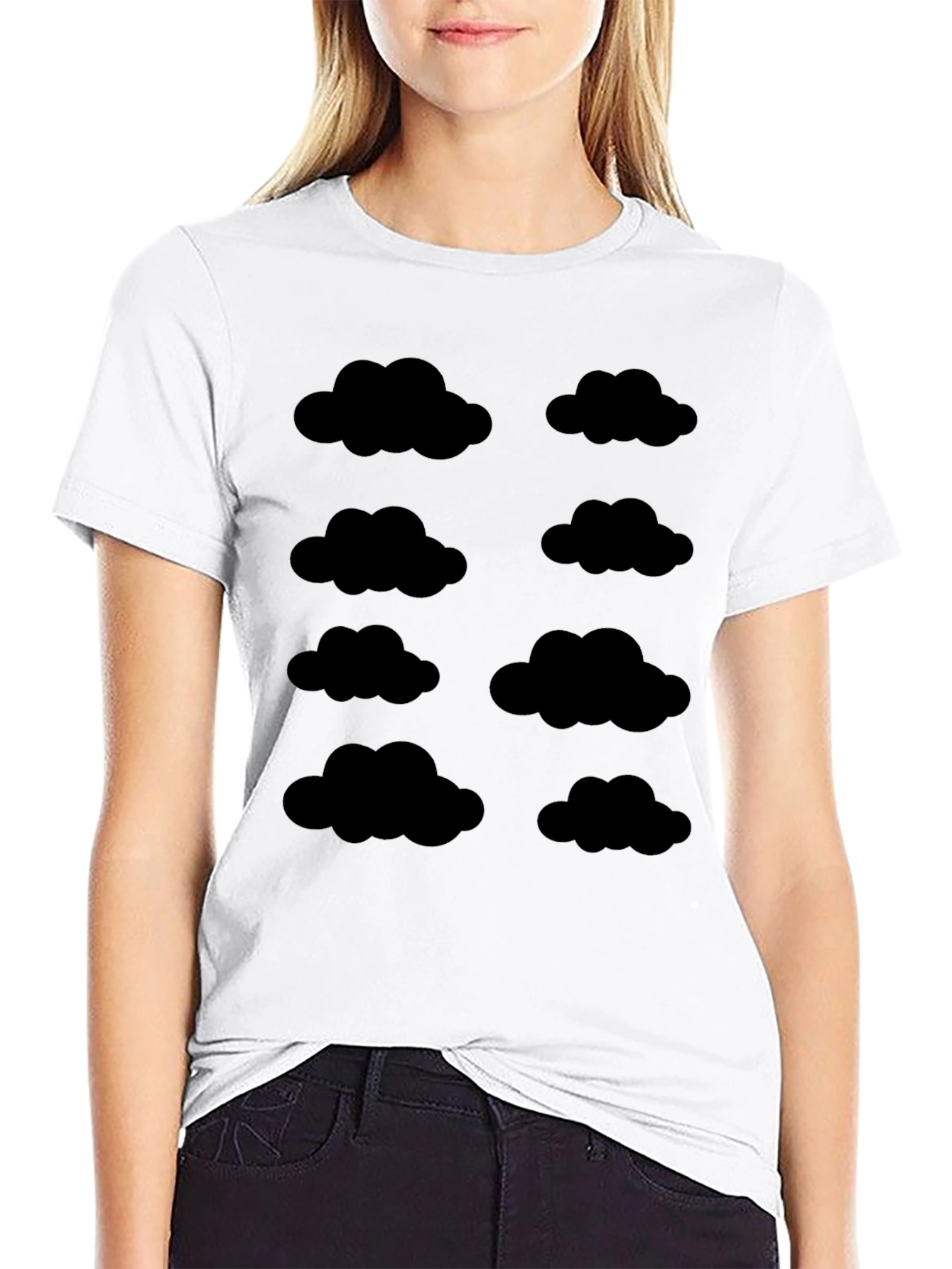 Cloud Pattern Black T-Shirt - Weather Inspired Design