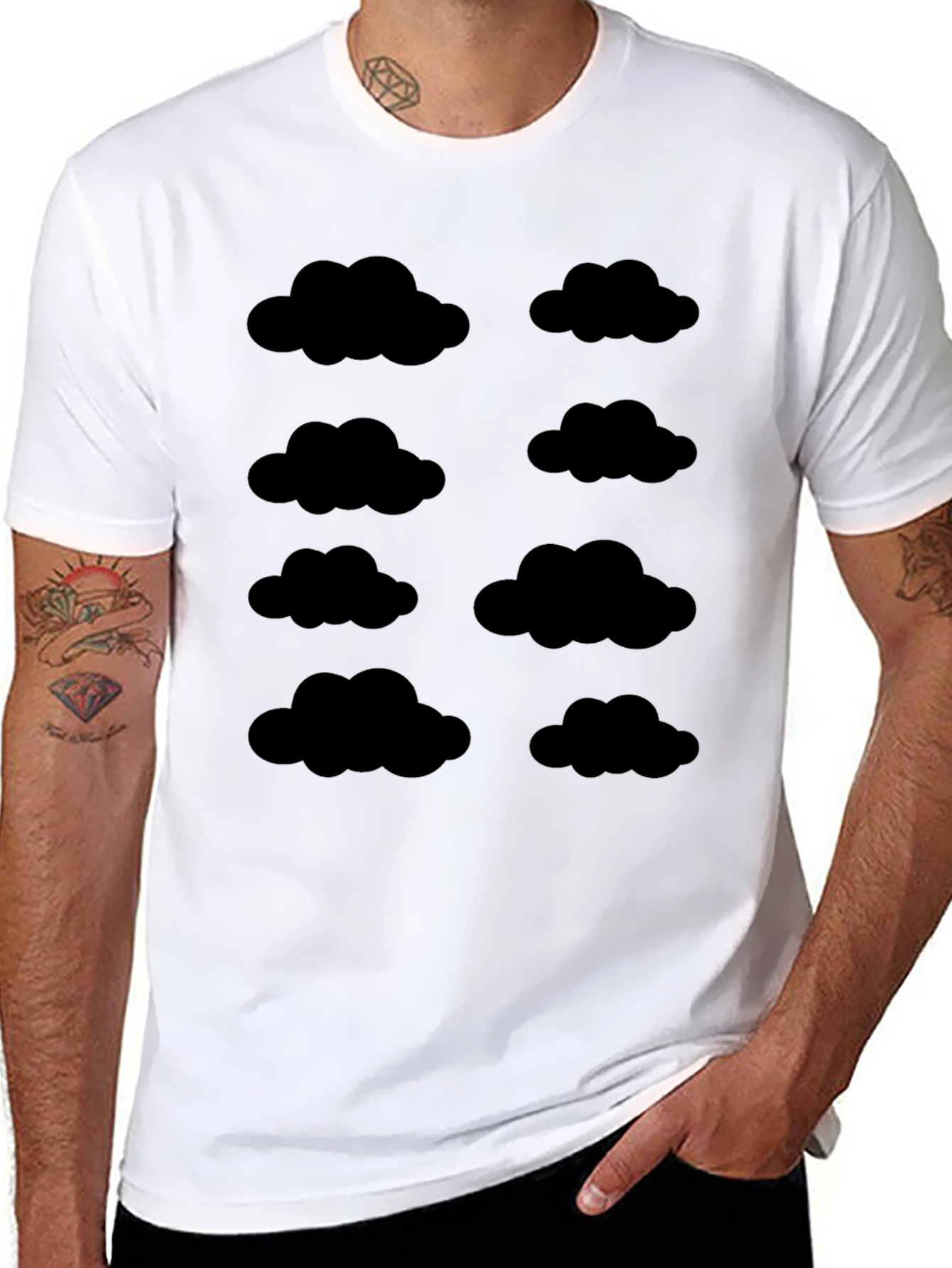 Cloud Pattern Black T-Shirt - Weather Inspired Design