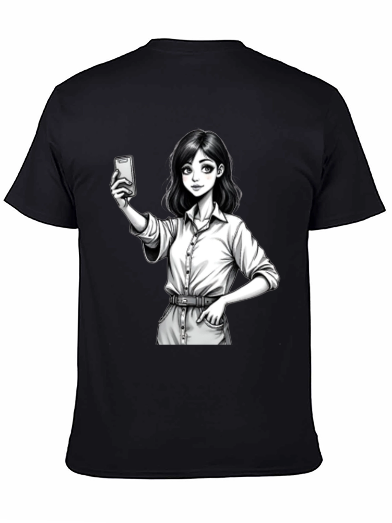 Anime Girl Selfie Black T-Shirt