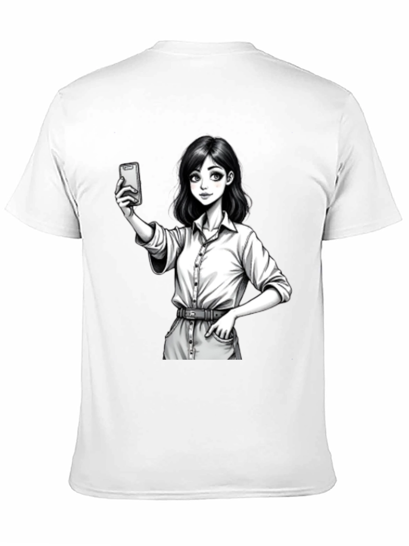 Anime Girl Selfie Black T-Shirt