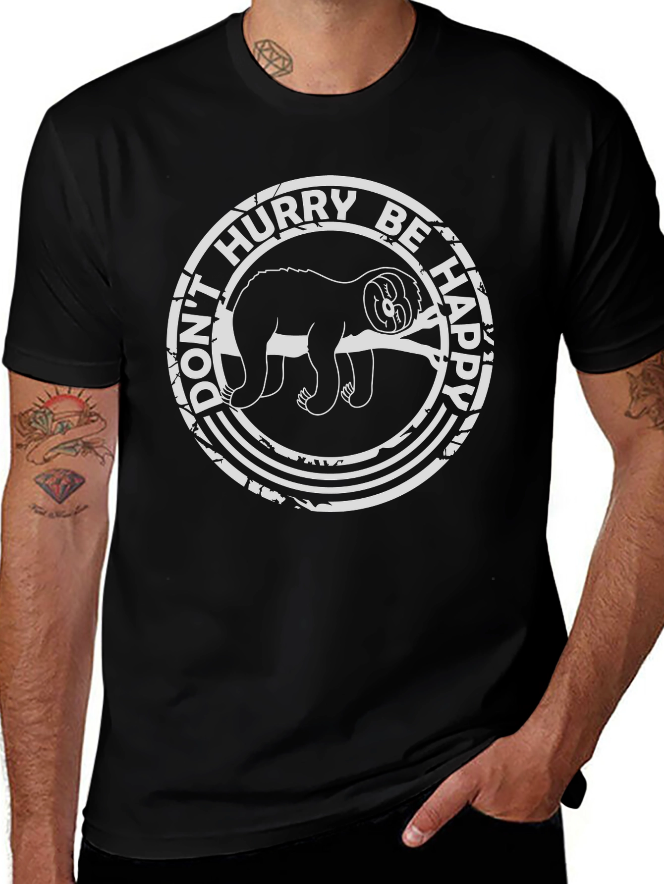 Dont Hurry Be Happy Sloth Graphic Tee
