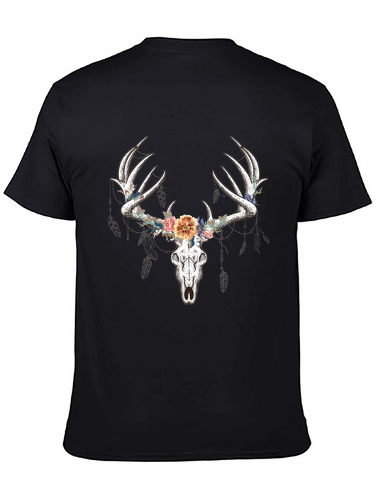 Deer Skull Floral T-Shirt - Black Graphic Tee