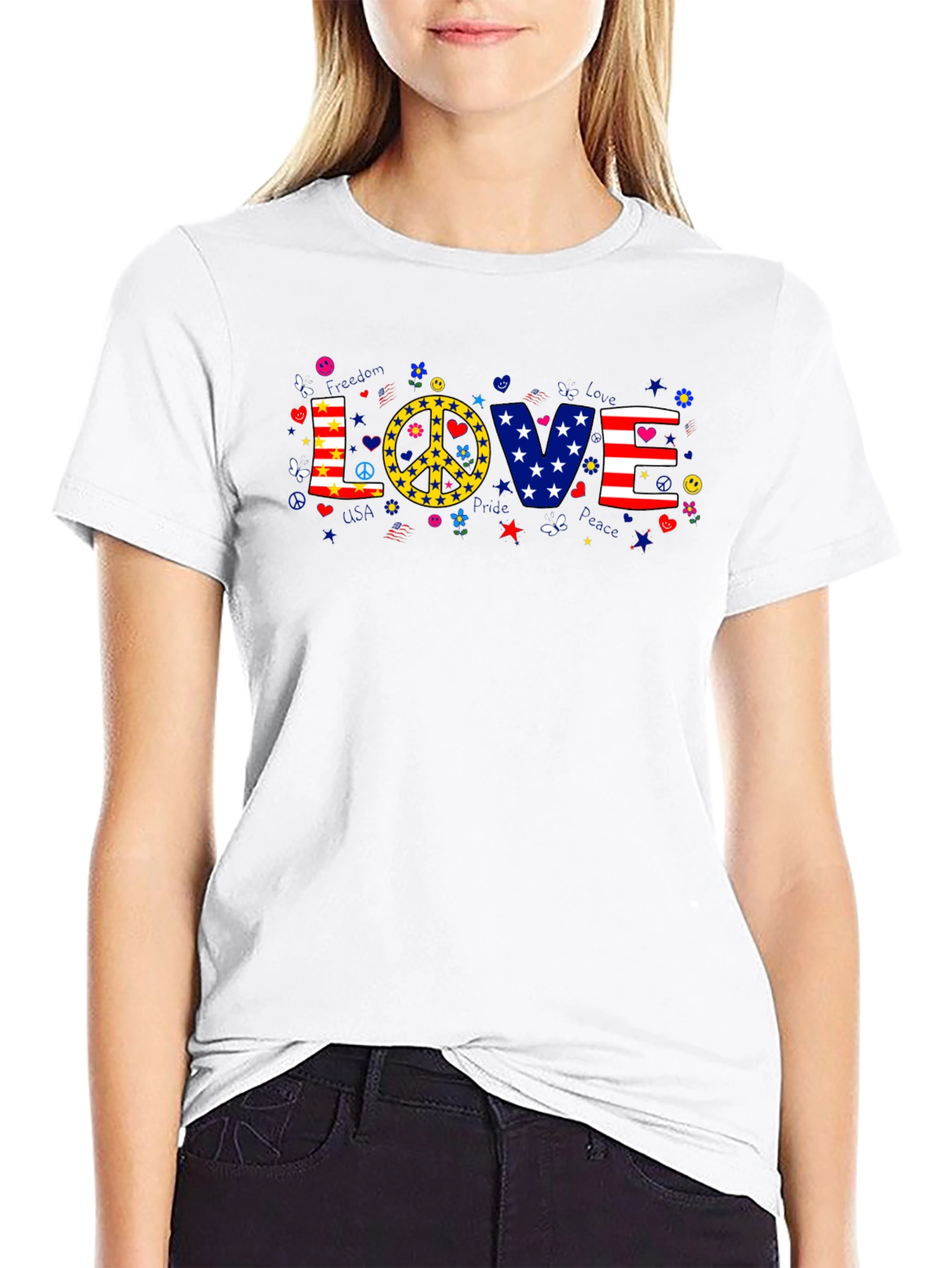 Love & Peace Graphic T-Shirt - Patriotic