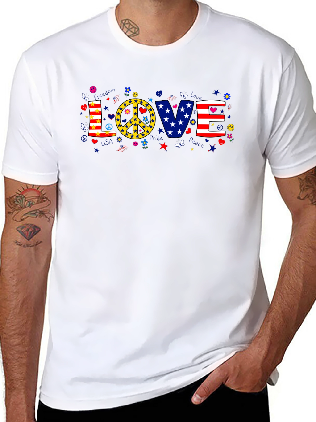 Love & Peace Graphic T-Shirt - Patriotic