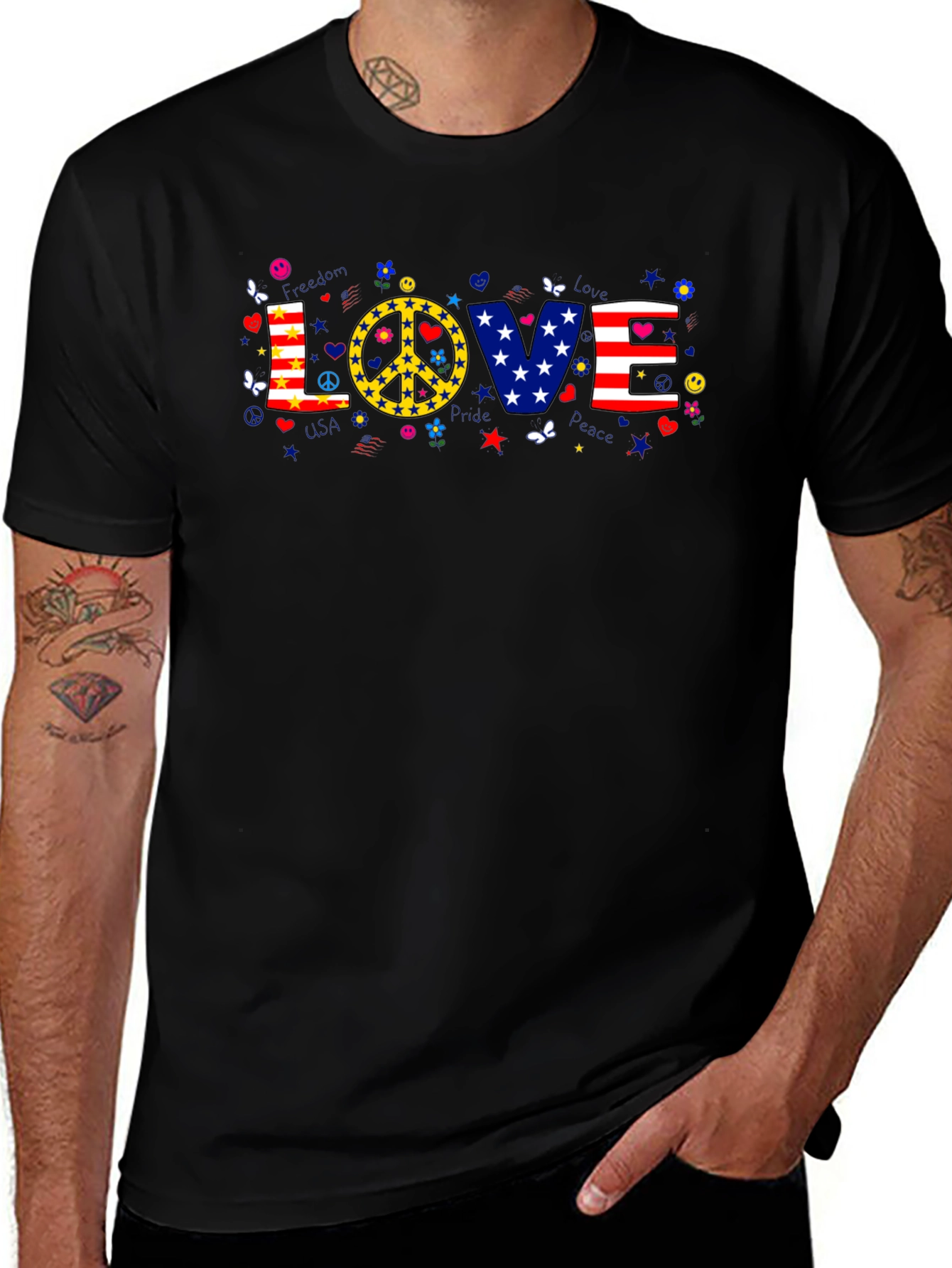 Love & Peace Graphic T-Shirt - Patriotic