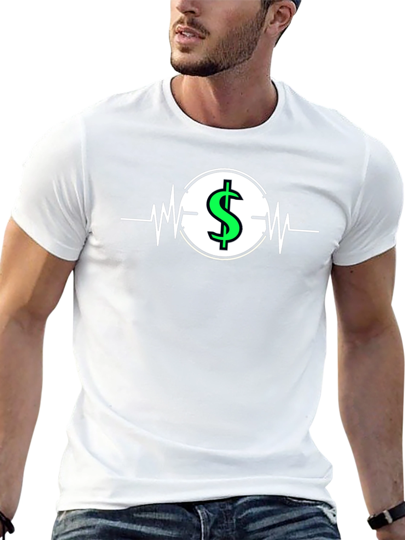 Dollar Sign Heartbeat Graphic T-Shirt - Black