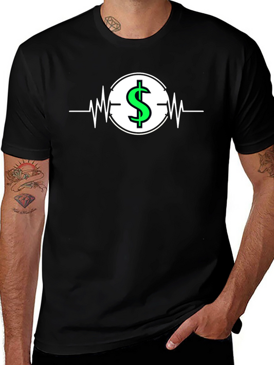 Dollar Sign Heartbeat Graphic T-Shirt - Black